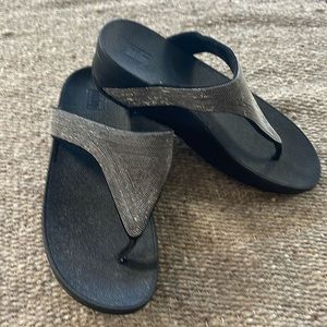 Fitflop sandals, black w/ silver threaded/black upper.